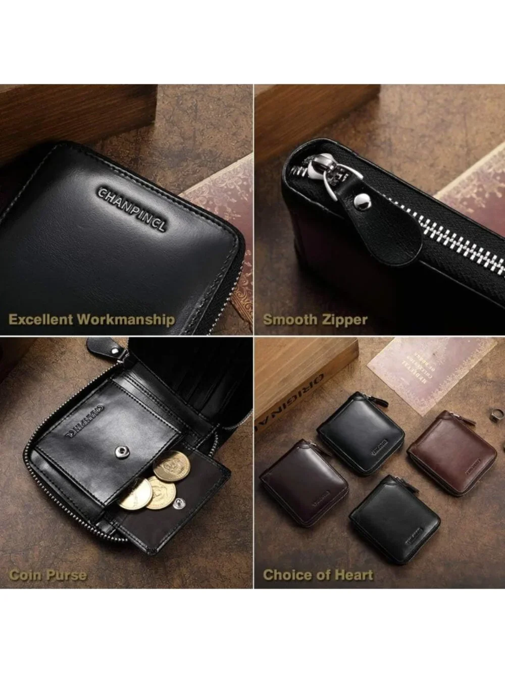 Men's RFID Secure Genuine Leather Zipper Wallet - Large Capacity Multi-Card